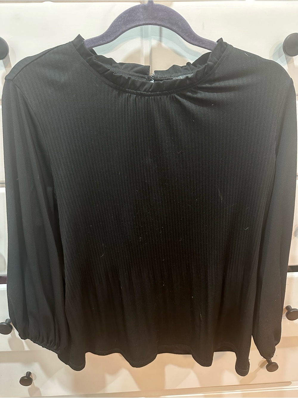 Adrianna Papell Black Ribbed Long-Sleeve Top with Mock Neck